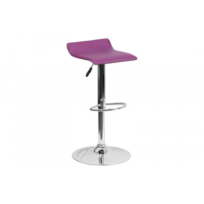 BLNK Dax Vinyl Adjustable Height Bar Stool with Solid Wave Seat and Chrome Base - Purple
