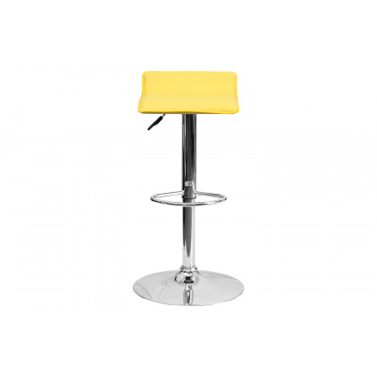 BLNK Dax Vinyl Adjustable Height Bar Stool with Solid Wave Seat and Chrome Base - Yellow