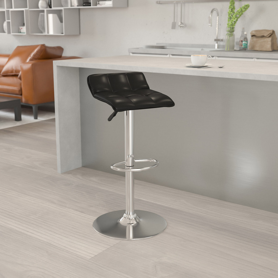 BLNK - Mark Vinyl Adjustable Height Bar Stool with Quilted Wave Seat and Chrome Base