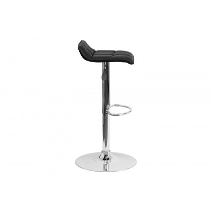 BLNK Mark Vinyl Adjustable Height Bar Stool with Quilted Wave Seat and Chrome Base - Black