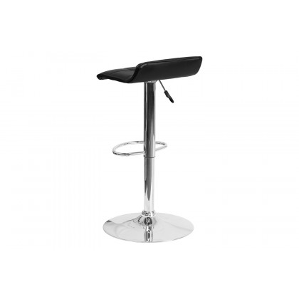 BLNK Mark Vinyl Adjustable Height Bar Stool with Quilted Wave Seat and Chrome Base - Black