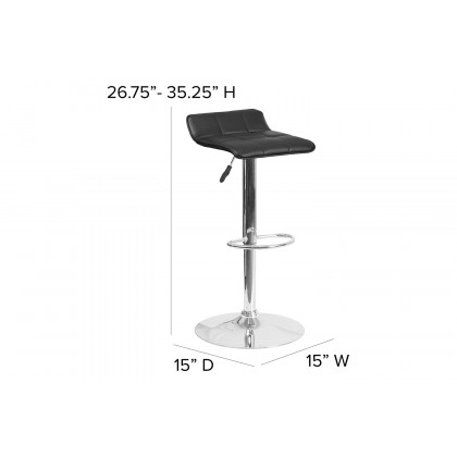 BLNK Mark Vinyl Adjustable Height Bar Stool with Quilted Wave Seat and Chrome Base - Black