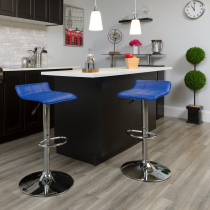 BLNK - Mark Vinyl Adjustable Height Bar Stool with Quilted Wave Seat and Chrome Base