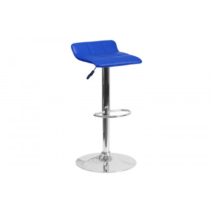 BLNK Mark Vinyl Adjustable Height Bar Stool with Quilted Wave Seat and Chrome Base - Blue