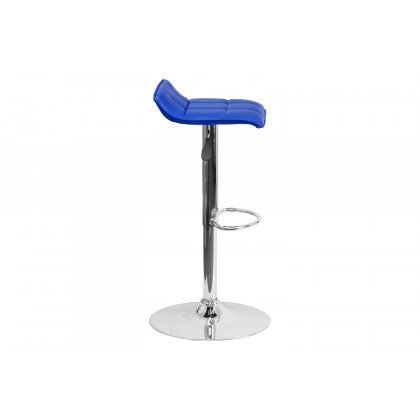 BLNK Mark Vinyl Adjustable Height Bar Stool with Quilted Wave Seat and Chrome Base - Blue