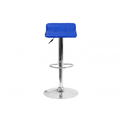 BLNK Mark Vinyl Adjustable Height Bar Stool with Quilted Wave Seat and Chrome Base - Blue