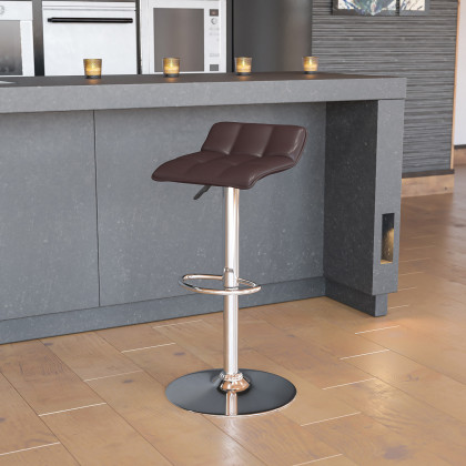 BLNK - Mark Vinyl Adjustable Height Bar Stool with Quilted Wave Seat and Chrome Base