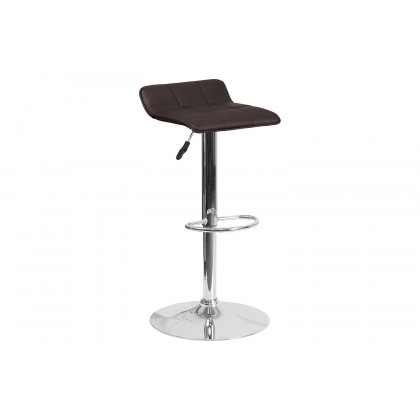BLNK Mark Vinyl Adjustable Height Bar Stool with Quilted Wave Seat and Chrome Base - Brown
