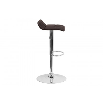 BLNK Mark Vinyl Adjustable Height Bar Stool with Quilted Wave Seat and Chrome Base - Brown