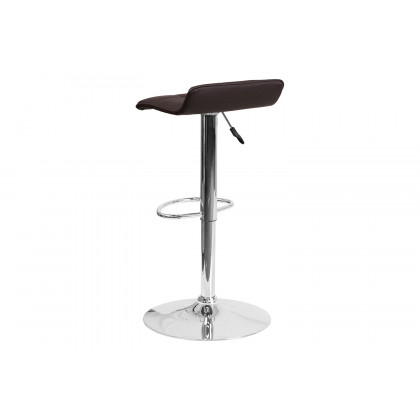 BLNK Mark Vinyl Adjustable Height Bar Stool with Quilted Wave Seat and Chrome Base - Brown