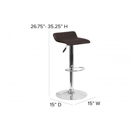 BLNK Mark Vinyl Adjustable Height Bar Stool with Quilted Wave Seat and Chrome Base - Brown