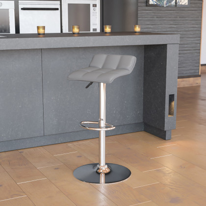 BLNK - Mark Vinyl Adjustable Height Bar Stool with Quilted Wave Seat and Chrome Base