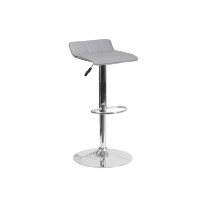 BLNK Mark Vinyl Adjustable Height Bar Stool with Quilted Wave Seat and Chrome Base - Gray