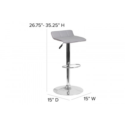 BLNK Mark Vinyl Adjustable Height Bar Stool with Quilted Wave Seat and Chrome Base - Gray