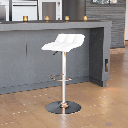 BLNK - Mark Vinyl Adjustable Height Bar Stool with Quilted Wave Seat and Chrome Base