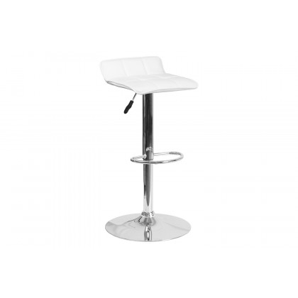 BLNK Mark Vinyl Adjustable Height Bar Stool with Quilted Wave Seat and Chrome Base - White