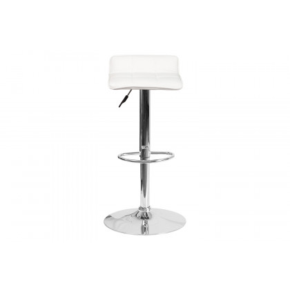 BLNK Mark Vinyl Adjustable Height Bar Stool with Quilted Wave Seat and Chrome Base - White