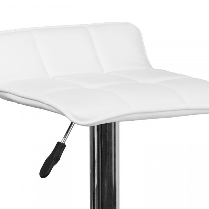 BLNK Mark Vinyl Adjustable Height Bar Stool with Quilted Wave Seat and Chrome Base - White