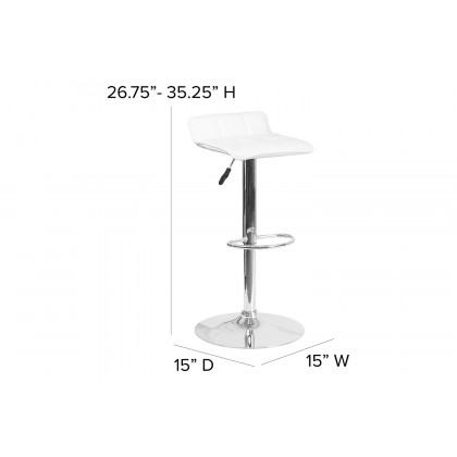 BLNK Mark Vinyl Adjustable Height Bar Stool with Quilted Wave Seat and Chrome Base - White
