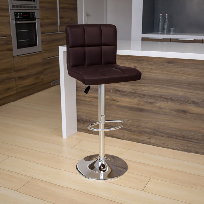 BLNK - Kathleen Quilted Vinyl Adjustable Height Bar Stool with Chrome Base