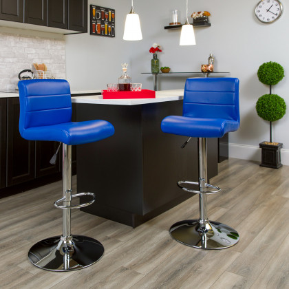 BLNK - Scott Vinyl Adjustable Height Bar Stool with Rolled Seat and Chrome Base