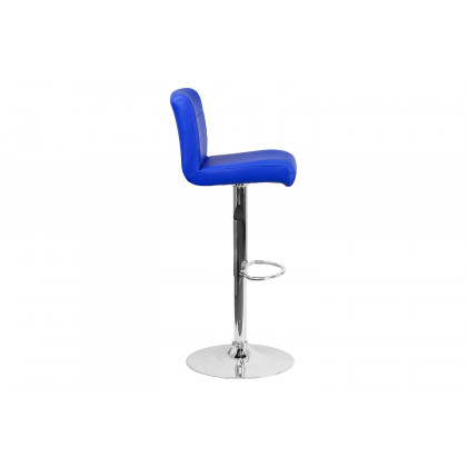 BLNK Scott Vinyl Adjustable Height Bar Stool with Rolled Seat and Chrome Base - Blue