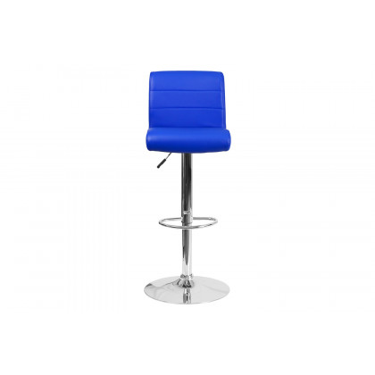 BLNK Scott Vinyl Adjustable Height Bar Stool with Rolled Seat and Chrome Base - Blue
