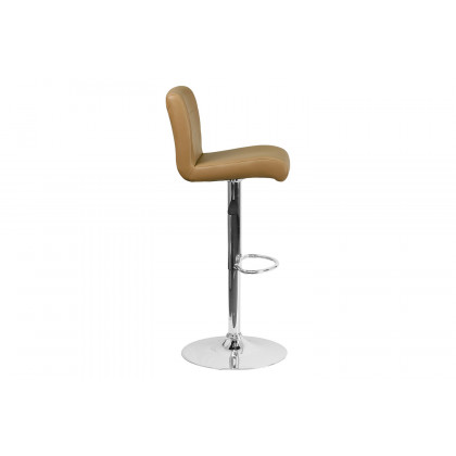 BLNK Scott Vinyl Adjustable Height Bar Stool with Rolled Seat and Chrome Base - Cappuccino