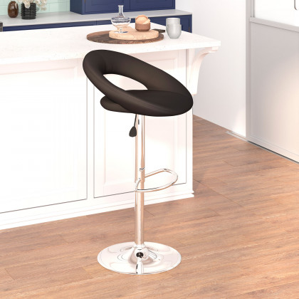 BLNK - Brook Vinyl Rounded Orbit-Style Back Adjustable Height Bar Stool with Chrome Base