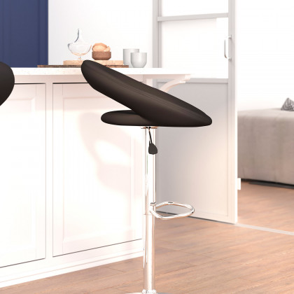 BLNK Brook Vinyl Rounded Orbit-Style Back Adjustable Height Bar Stool with Chrome Base - Black