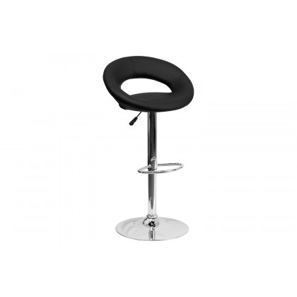 BLNK Brook Vinyl Rounded Orbit-Style Back Adjustable Height Bar Stool with Chrome Base - Black