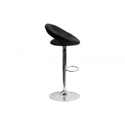 BLNK Brook Vinyl Rounded Orbit-Style Back Adjustable Height Bar Stool with Chrome Base - Black