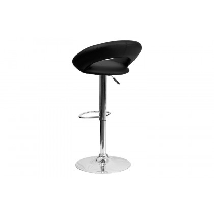 BLNK Brook Vinyl Rounded Orbit-Style Back Adjustable Height Bar Stool with Chrome Base - Black