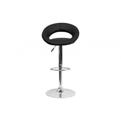BLNK Brook Vinyl Rounded Orbit-Style Back Adjustable Height Bar Stool with Chrome Base - Black