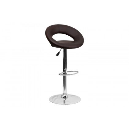 BLNK Brook Vinyl Rounded Orbit-Style Back Adjustable Height Bar Stool with Chrome Base - Brown