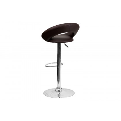 BLNK Brook Vinyl Rounded Orbit-Style Back Adjustable Height Bar Stool with Chrome Base - Brown