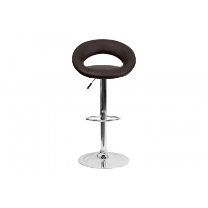 BLNK Brook Vinyl Rounded Orbit-Style Back Adjustable Height Bar Stool with Chrome Base - Brown