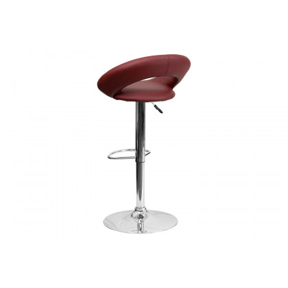 BLNK Brook Vinyl Rounded Orbit-Style Back Adjustable Height Bar Stool with Chrome Base - Burgundy