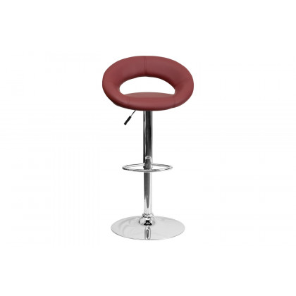BLNK Brook Vinyl Rounded Orbit-Style Back Adjustable Height Bar Stool with Chrome Base - Burgundy