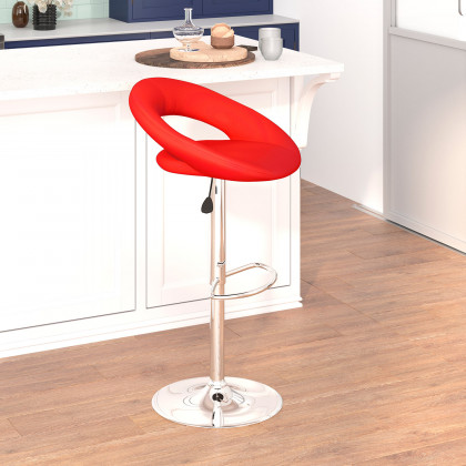 BLNK Brook Vinyl Rounded Orbit-Style Back Adjustable Height Bar Stool with Chrome Base - Red