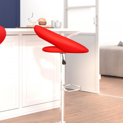BLNK Brook Vinyl Rounded Orbit-Style Back Adjustable Height Bar Stool with Chrome Base - Red