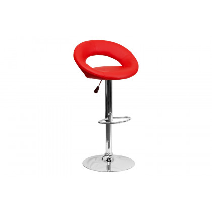 BLNK Brook Vinyl Rounded Orbit-Style Back Adjustable Height Bar Stool with Chrome Base - Red