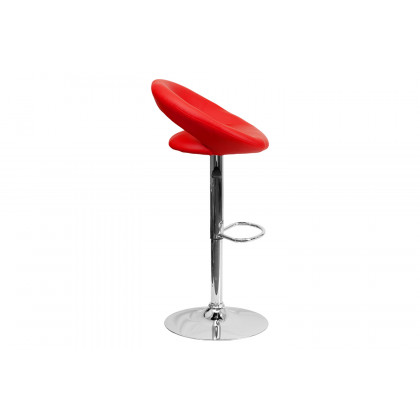 BLNK Brook Vinyl Rounded Orbit-Style Back Adjustable Height Bar Stool with Chrome Base - Red