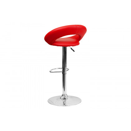 BLNK Brook Vinyl Rounded Orbit-Style Back Adjustable Height Bar Stool with Chrome Base - Red