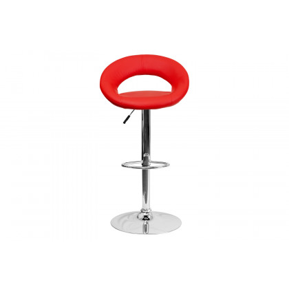 BLNK Brook Vinyl Rounded Orbit-Style Back Adjustable Height Bar Stool with Chrome Base - Red