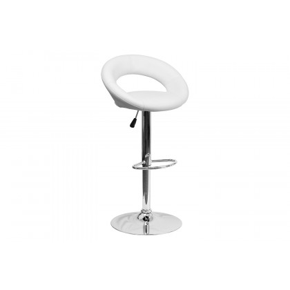 BLNK Brook Vinyl Rounded Orbit-Style Back Adjustable Height Bar Stool with Chrome Base - White