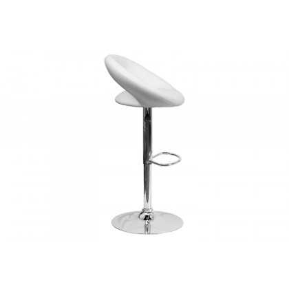 BLNK Brook Vinyl Rounded Orbit-Style Back Adjustable Height Bar Stool with Chrome Base - White