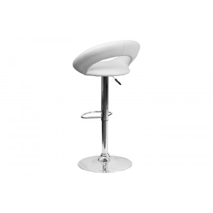 BLNK Brook Vinyl Rounded Orbit-Style Back Adjustable Height Bar Stool with Chrome Base - White