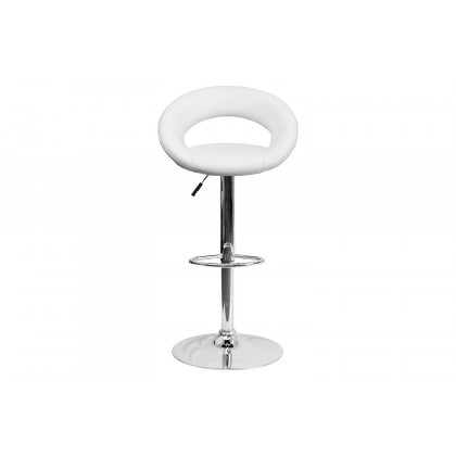 BLNK Brook Vinyl Rounded Orbit-Style Back Adjustable Height Bar Stool with Chrome Base - White