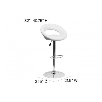 BLNK Brook Vinyl Rounded Orbit-Style Back Adjustable Height Bar Stool with Chrome Base - White